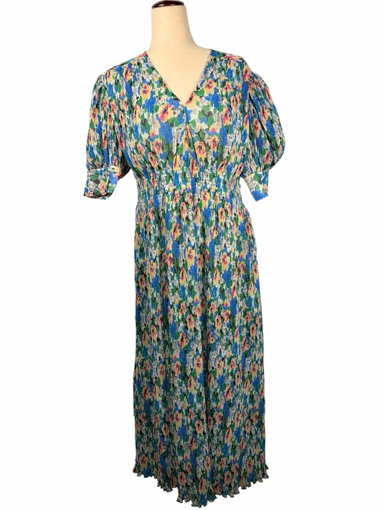 Ganni Dresses & Skirts - Ganni Blue Floral V-Neck Smocked Maxi Dress, pockets and lined. L-XL